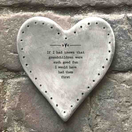 East of India 'Grandchildren' Rustic Heart Coaster