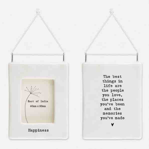 East of India 'Happiness' Porcelain Hanging Frame White
