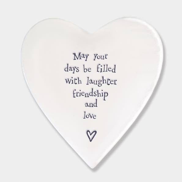 East of India Laughter Friendship Love Porcelain Heart Coaster White