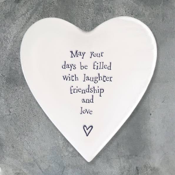 East of India Laughter Friendship Love Porcelain Heart Coaster