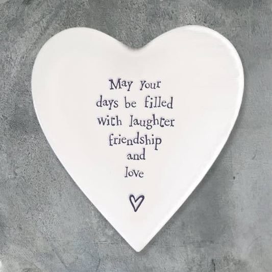 East of India Laughter Friendship Love Porcelain Heart Coaster