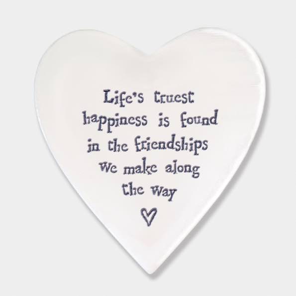 East of India Life's Happiness Porcelain Heart Coaster White