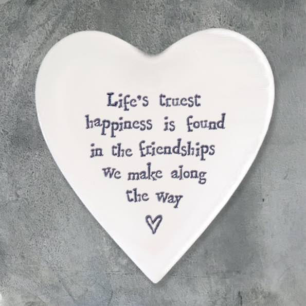 East of India Life's Happiness Porcelain Heart Coaster