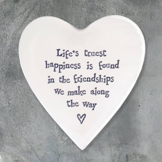 East of India Life's Happiness Porcelain Heart Coaster