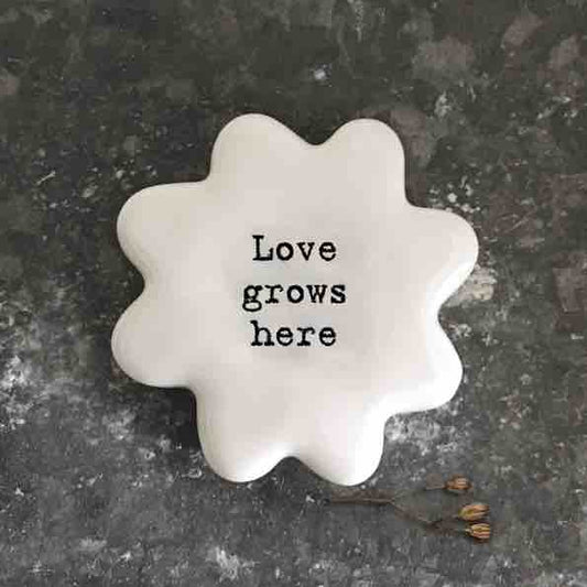 East of India 'Love Grows Here' Porcelain Flower Token