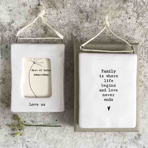 East of India 'Love Us' Porcelain Hanging Frame