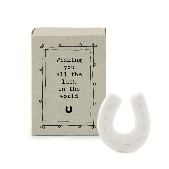 East of India Match Box - Wishing You Luck White