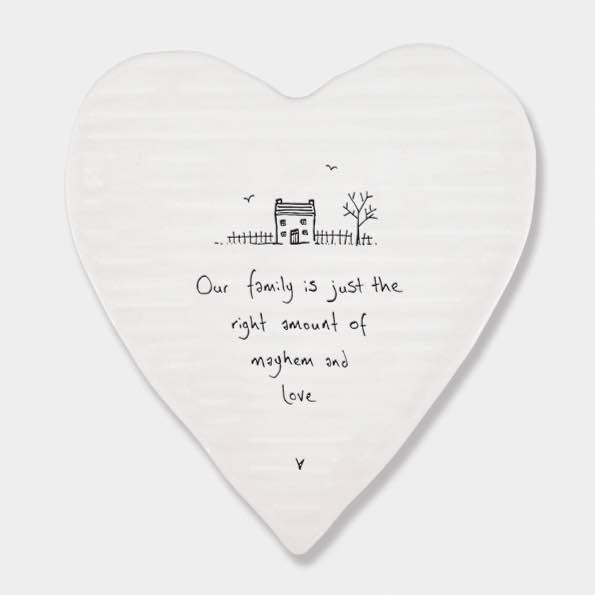East of India Mayhem & Love Porcelain Heart Coaster White