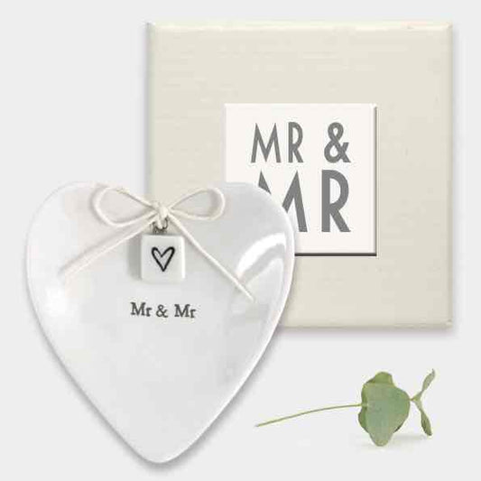 East of India Mr and Mr Porcelain Ring Dish White