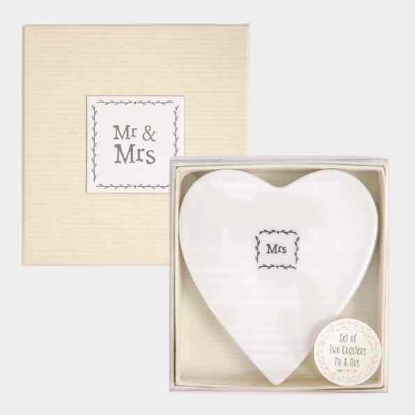 East of India Mr and Mrs Porcelain Coaster Set 2