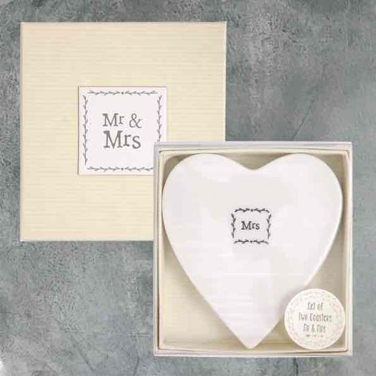 East of India Mr and Mrs Porcelain Coaster Set