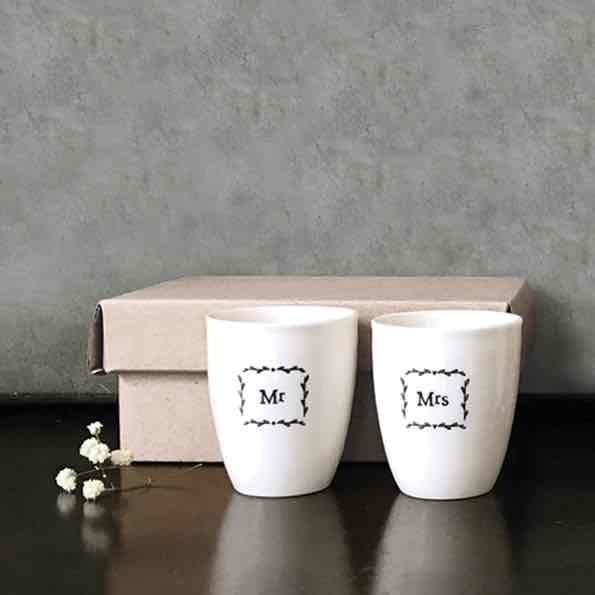 East of India Mr and Mrs Porcelain Egg Cup Set