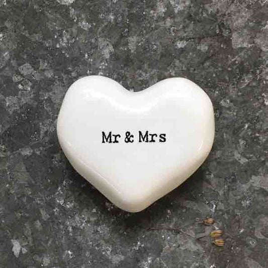 East of India 'Mr and Mrs' Porcelain Heart Token