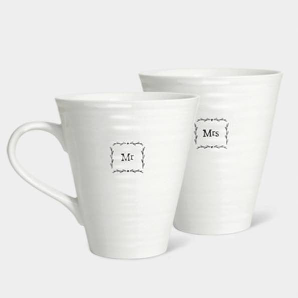 East of India Mr and Mrs Porcelain Mug Set White