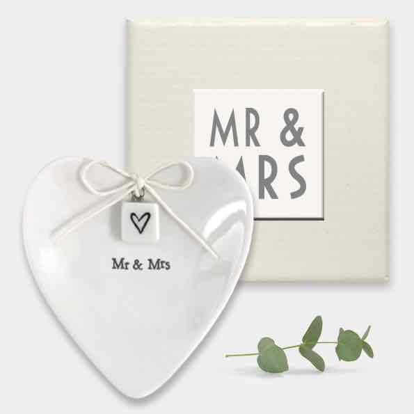 East of India Mr and Mrs Porcelain Ring Dish White