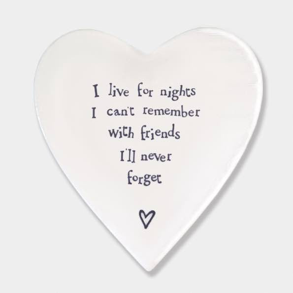 East of India Never Forget Porcelain Heart Coaster White