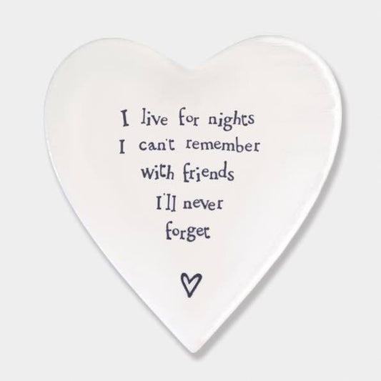 East of India Never Forget Porcelain Heart Coaster White
