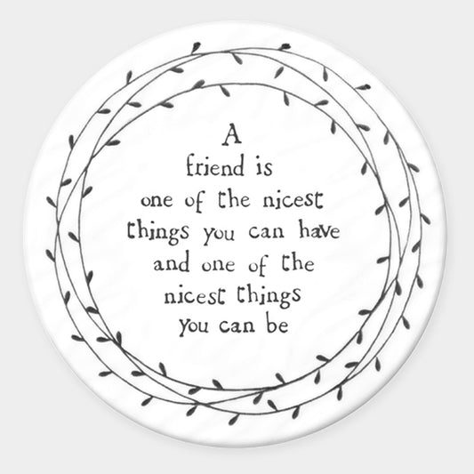 East of India Nicest Friend Porcelain Leaf Coaster White
