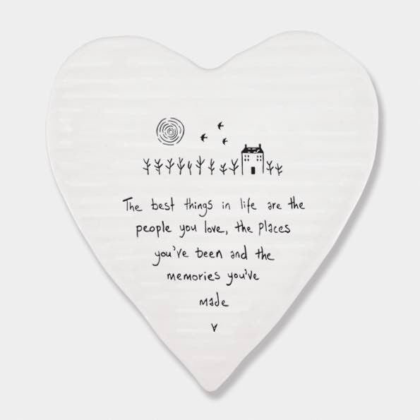 East of India People Places Memories Porcelain Heart Coaster White