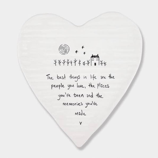 East of India People Places Memories Porcelain Heart Coaster White