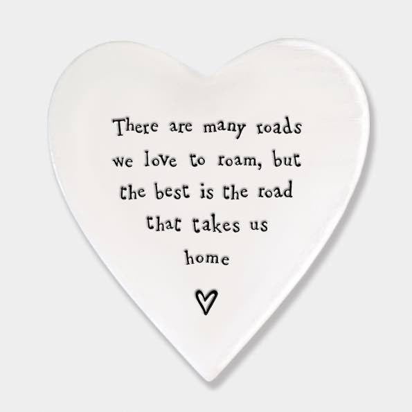 East of India Road Home Porcelain Heart Coaster White