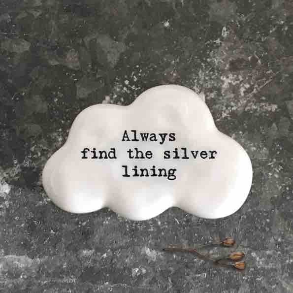 East of India 'Silver Lining' Porcelain Cloud Token
