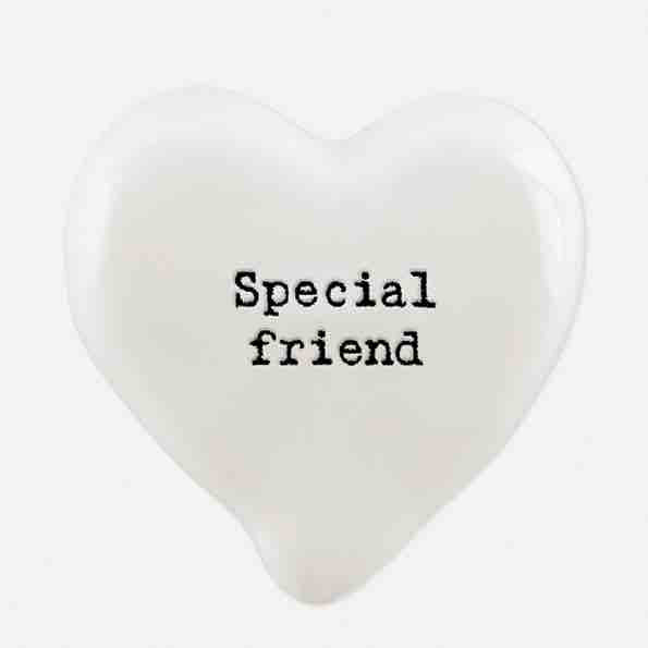 East of India 'Special Friend' Porcelain Heart Token White