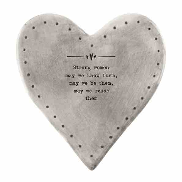 East of India 'Strong Women' Rustic Heart Coaster White