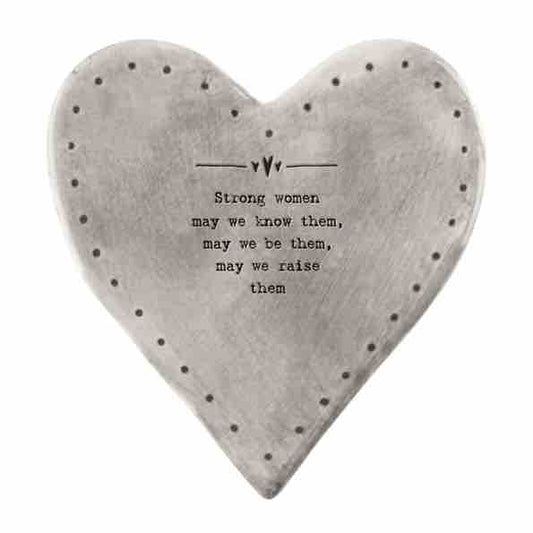 East of India 'Strong Women' Rustic Heart Coaster White