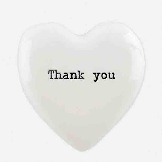 East of India 'Thank You' Porcelain Heart Token White