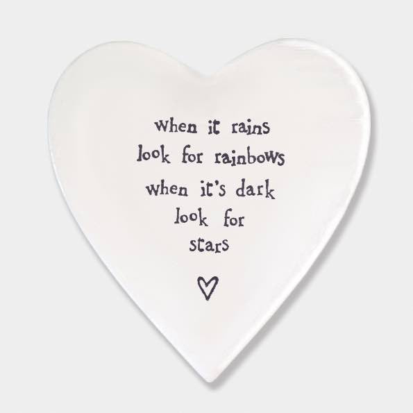 East of India When it Rains Porcelain Heart Coaster White