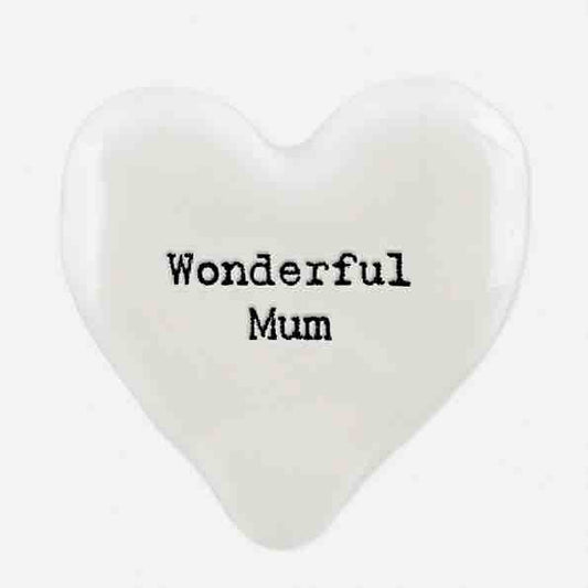East of India 'Wonderful Mum' Porcelain Heart Token