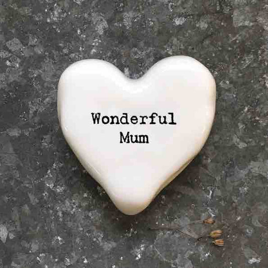 East of India 'Wonderful Mum' Porcelain Heart Token