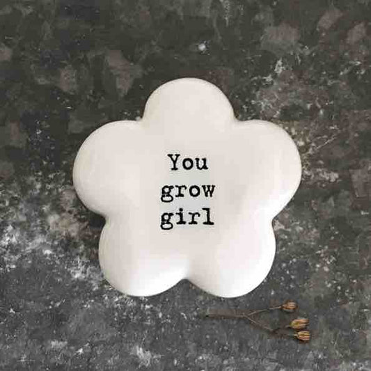 East of India 'You Grow Girl' Porcelain Flower Token