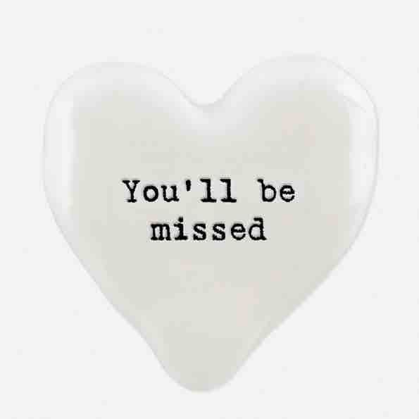 East of India 'You'll Be Missed' Porcelain Heart Token