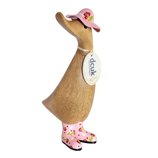 floral-duckling-with-pink-hat-and-welly-boots