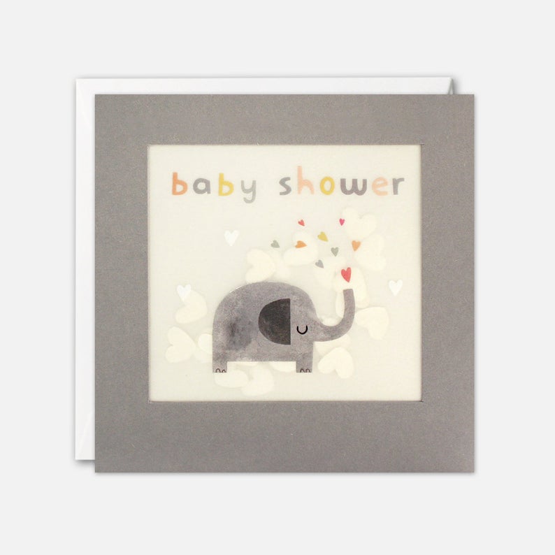 Baby Shower Elephant Grey Paper Shakies Card