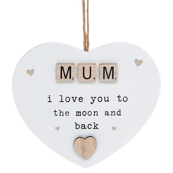 Scrabble Sentiment Hanging Heart Mum