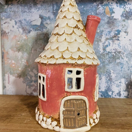 village-pottery-round-house-dark-pink-tealight